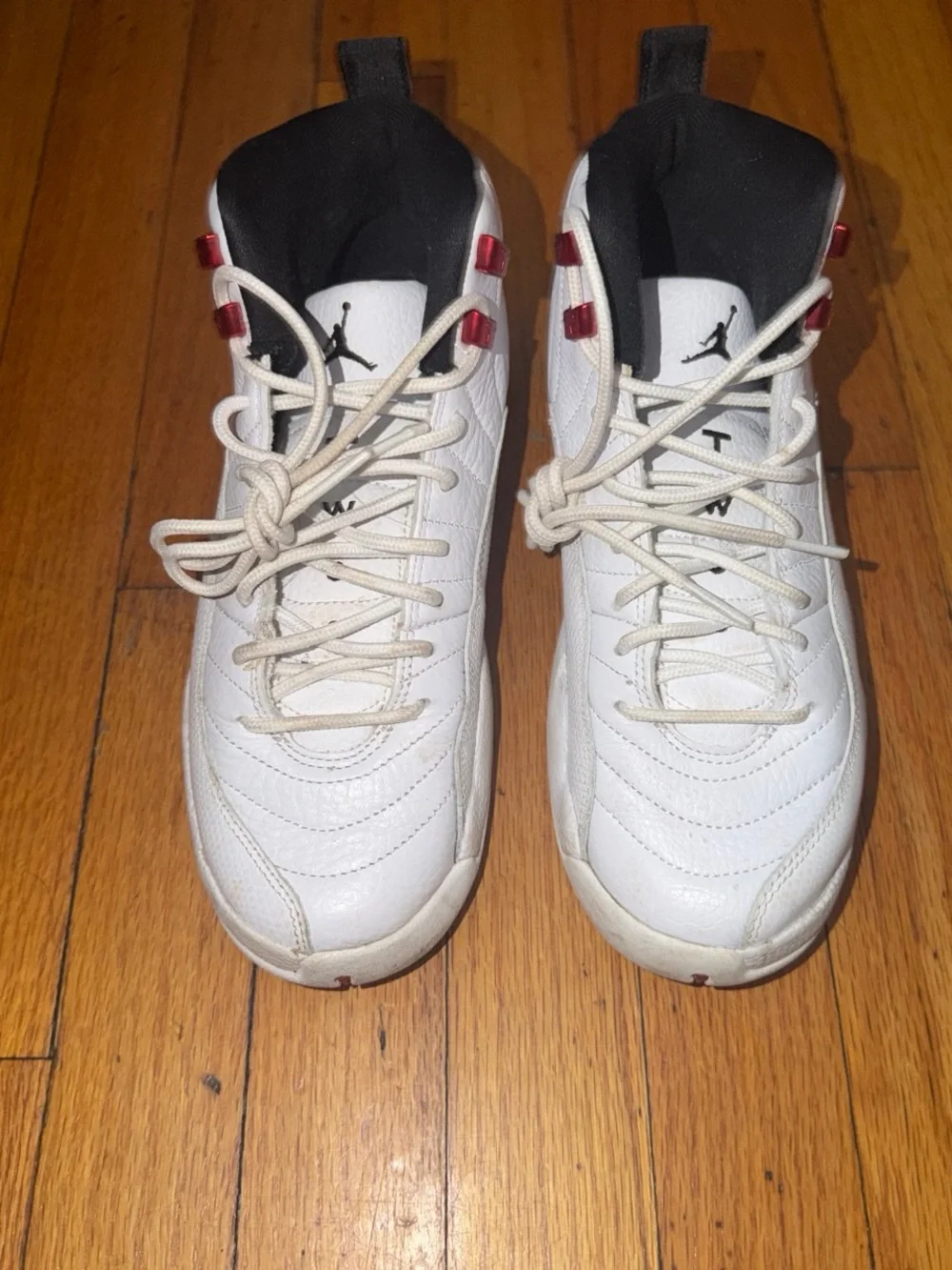 Jordan Men’s White Sneakers with Black and Red Accents